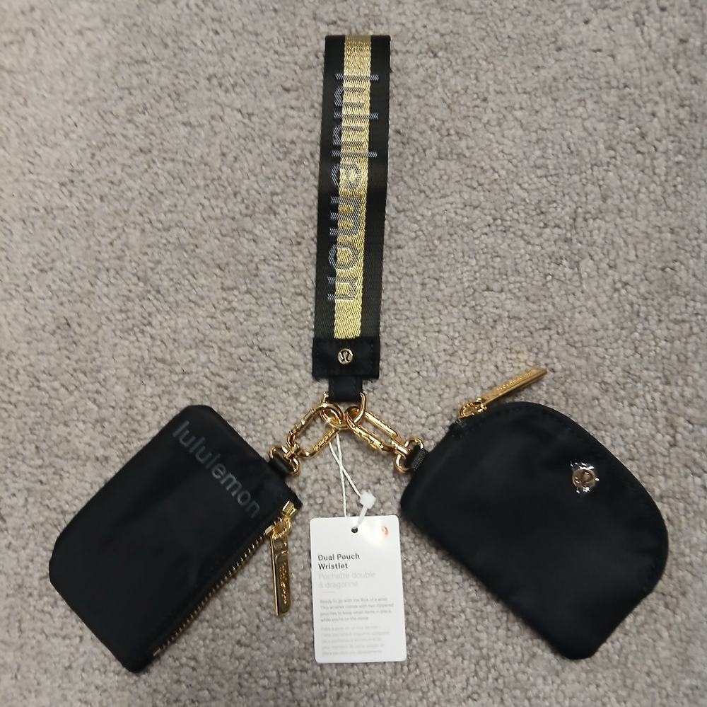 LULULEMON Black Gold Dual Pouch Wristlet Set